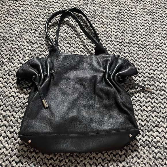 Furla Black Pebbled Leather Tote / Shoulder Bag w/ Drawstring Detailing - Picture 6 of 10
